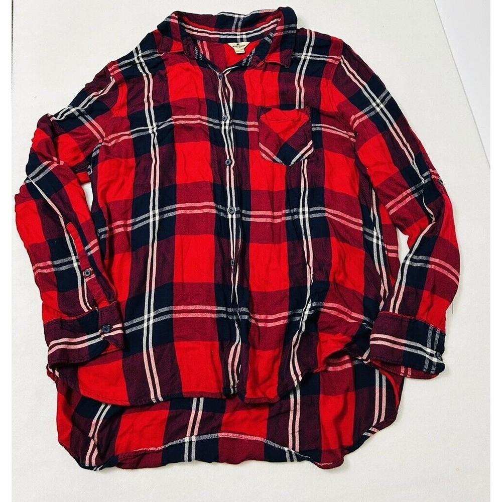 Woolrich Roll Tab Plaid Button Shirt Size XXL Red Rayon‎ Relaxed